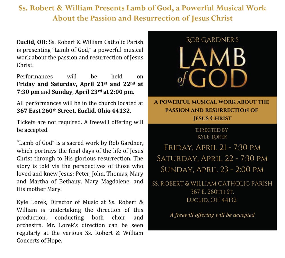 SS. Robert & William Parish presents Rob Gardner's "Lamb of God" St. Charles Borromeo Church